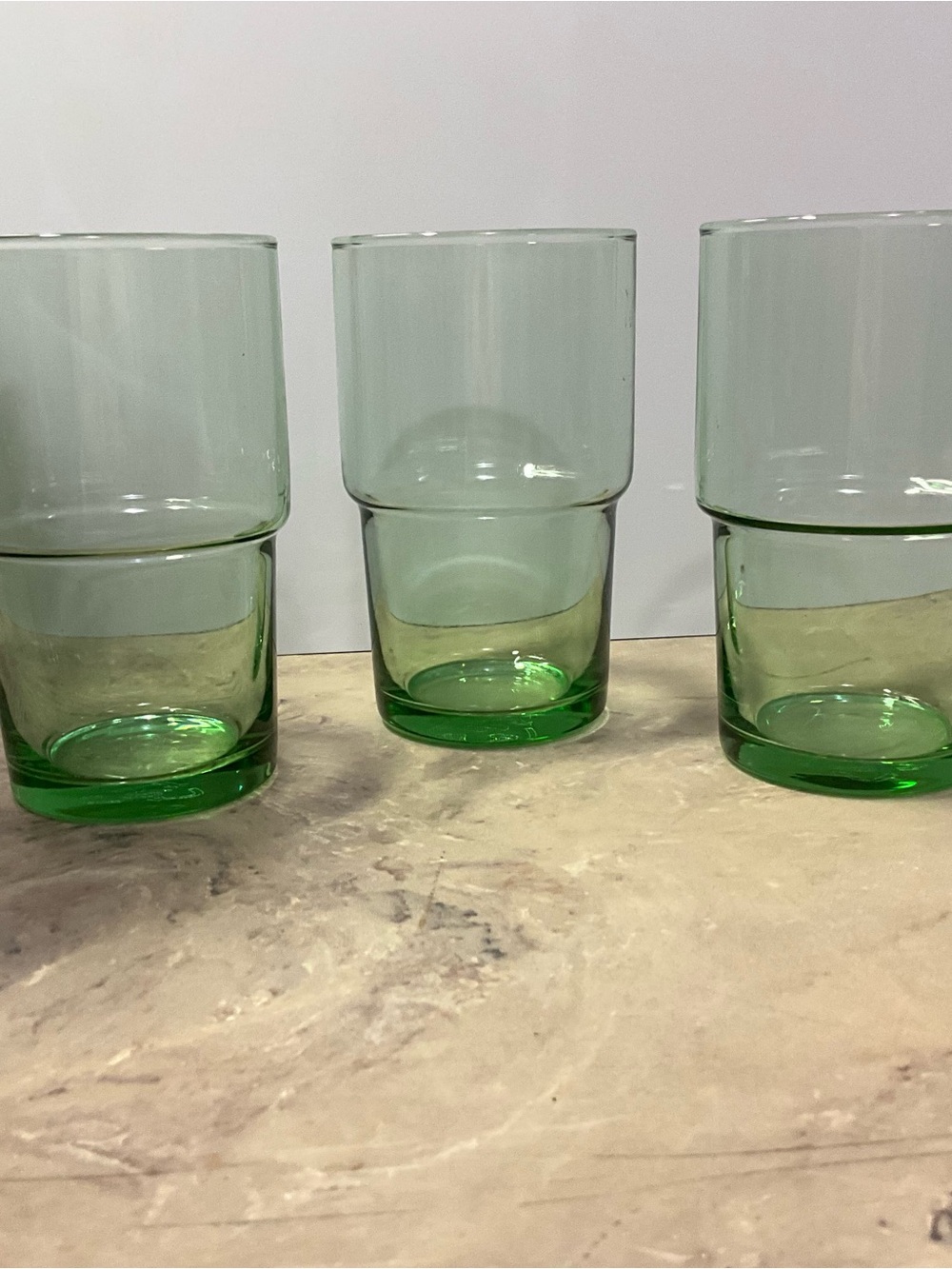 Libbey Green Glass Tumbler Stacking Drinking Glasses Set of 3